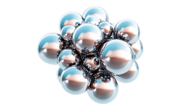 Chrome Spheres Cluster on Black, cut out transparent