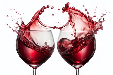 Romantic Wine Glasses with a HeartShaped Splash of Red Wine A Panoramic View of Exquisite Elegance