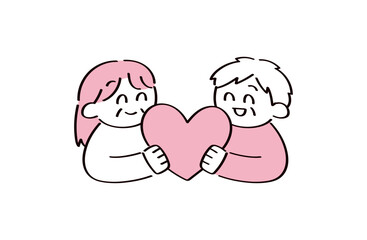 ハートを持つ2人のイラスト