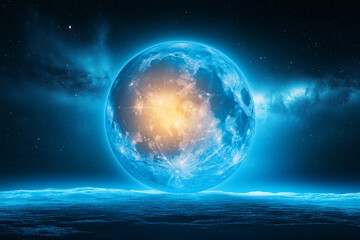 Earth as Viewed from the Lunar Surface Under a Stunning Cosmic Sky