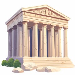 Naklejka premium Ancient Greek Temple of Athena: Exploring Historical Ruins and Classical Architecture in a Scenic Sunset Landscape