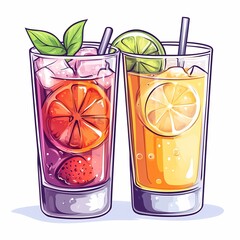 Refreshing Summertime Cocktails and Mocktails: Vibrant Citrus Drinks and Fruit Garnishes in Bright Colors