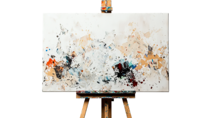 Png of A vibrant abstract painting on an easel, showcasing a blend of colors and textures that evoke emotion and creativity.
