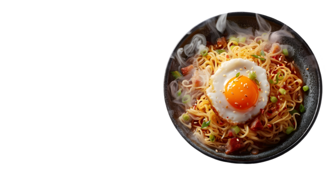 shoyu ramen noodle with pork and egg isolated on transparent background showcasing rich broth, tender pork slices, and soft boiled egg