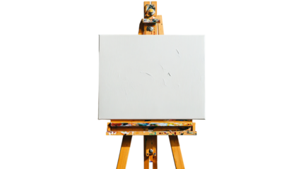Png of A blank canvas set on an easel, ready for artistic creativity and expression, showcasing potential and inspiration.