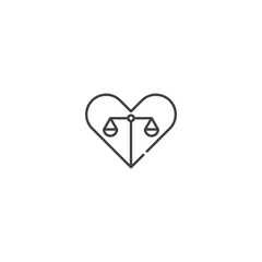 Heart balance icon: love and justice symbol with scales