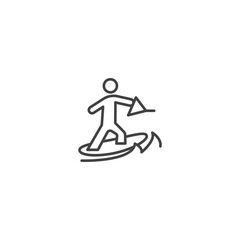Stick figure walking in a circle with direction arrow icon