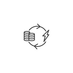 Energy exchange icon featuring arrows, coins, and lightning bolt