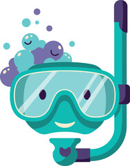 Happy snorkeling character with a mask and snorkel in flat vector art