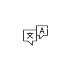 Translation speech bubble icon with language symbols for communication apps