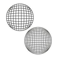 Spherical mesh shape. Globe wire design. 3D ball vector. Abstract grid pattern.