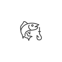 Fishing icon design with fish and hook line art
