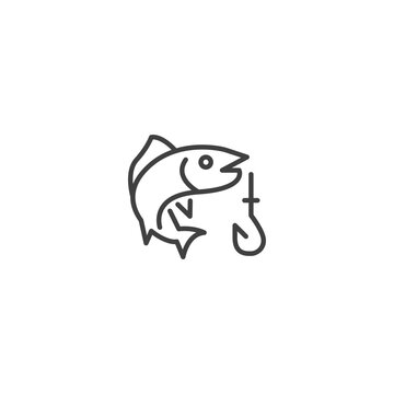 recommend clip art: Fishing icon design with fish and hook line art
