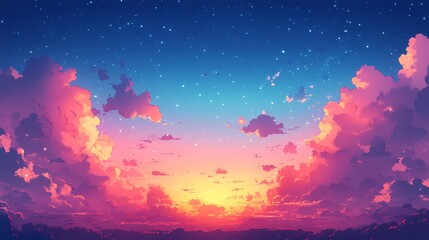 Breathtaking Sunset Colors and Cloud Scenery: Captivating Digital Art in Nature's Twilight Palette