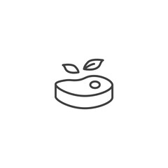 Steak icon featuring meat slice with leaves in line art design