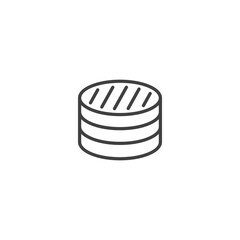 Simple grilled food icon in line art depicting a circular meat patty