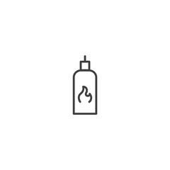 Simple line icon of spicy hot sauce bottle with flame symbol