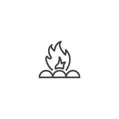 Fire burning line icon for safety and hazard warnings