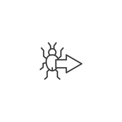Bug with right arrow line icon for software and web development