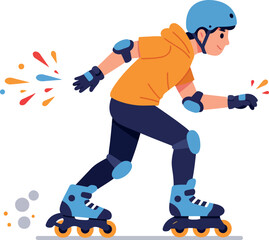 Young boy in orange hoodie skating energetically in a flat, colorful vector illustration