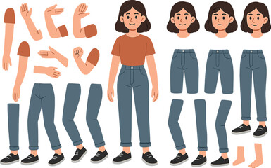 Create your own character with customizable anime girl in casual outfit for animation projects