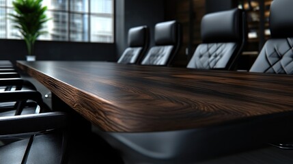 Modern dark wood conference table in a stylish office setting
