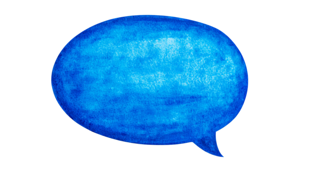 Watercolor-style speech bubble illustration in blue hues, cut out transparent