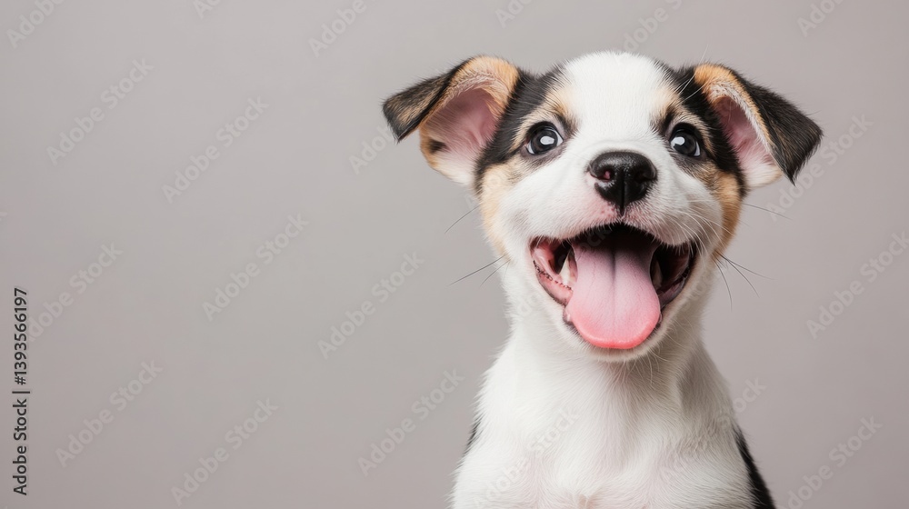 Aufkleber happy corgi puppy with tongue out plays in a bright white studio setting full of energy and joy