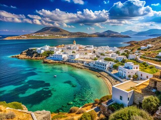 Obraz premium Breathtaking Panoramic View of Paros Island Greece Dramatic Aegean Coastline and Azure Waters