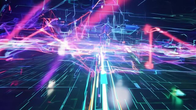 Abstract glitch overlay showing futuristic data flow