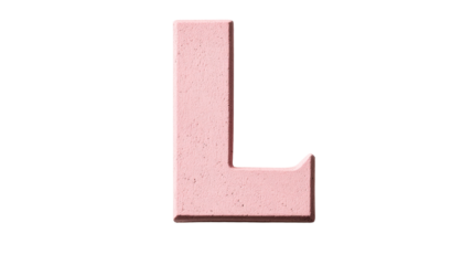 Letter "L" crafted from porous, pink material, isolated, cut out transparent