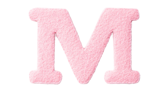 Fluffy pink letter M on a black background, cut out transparent - Powered by Adobe