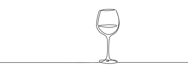 continuous line wine glass line art vector illustration with white background editable stroke. © Proongnee