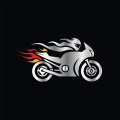 Naklejka premium Motorcycle speed logo. Motorcycle logo. Motorcycle logo. motorcycle racing logo vector icon illustration design template on black background