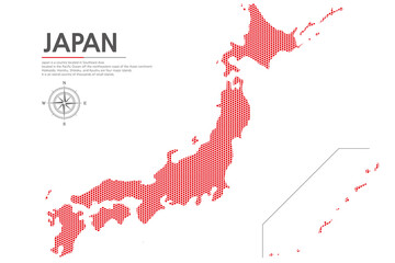 7. Japan red map. a Japanese map with a red dot pattern on a white background