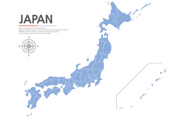 Obraz premium 10.Japan blue map. A map of Japan with a blue background and a white line marking the regional boundary.