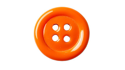 Bright orange button with four holes on black, cut out transparent