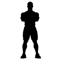 Fototapeta premium Black silhouette of a strong man with crossed arms on white background