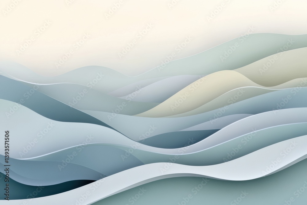 Poster layered hills under morning light create a tranquil atmosphere with soft fog enveloping the landscap