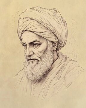 Averroes Linedrawing with Intricate Details Set Against Blank Space