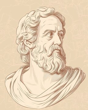 Skeptic Philosopher Sextus Empiricus Portrayed in Clean Lines and Beige Background