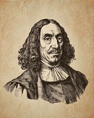 Fototapeta premium Minimalist Illustration of Baruch Spinoza with Emphasis on Thoughtful Expression