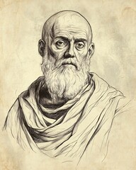 Fototapeta premium Portrait sketch of Boethius, the renowned Roman philosopher with deep-set eyes
