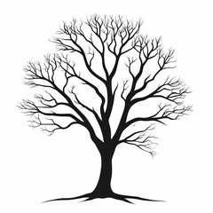 Obraz premium Leafless Tree Silhouette Vector: Black Branches in a Scenic Winter Landscape Design