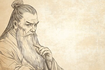 Fototapeta premium Thoughtful Portrait of Xunzi, the Influential Chinese Confucian Scholar