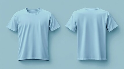 Fototapeta premium Front and Back Views of a Light Sky Blue T-Shirt on Neutral Background