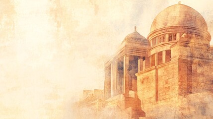 Captivating Watercolor Rendering of Solomon's Temple Against a Beige Background