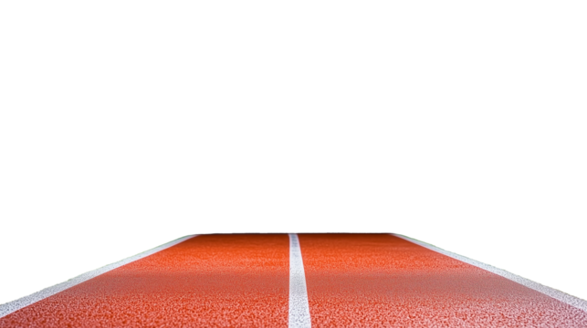Orange running track with white lane markers isolated on transparent background - Powered by Adobe