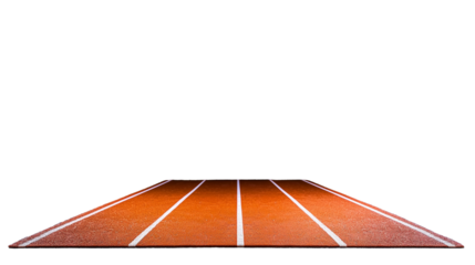 Isolated view of athletic running track lanes on transparent background