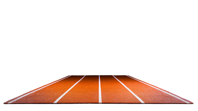 Isolated view of athletic running track lanes on transparent background